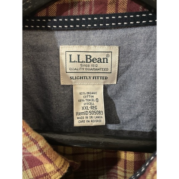 LL Bean Flannel Button Down Shirt Men's XXL Plaid Slightly Fitted Long Sleeve - Picture 4 of 4